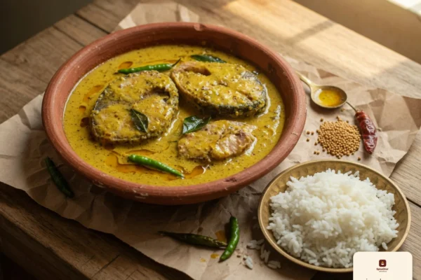 সরষে ইলিশ — সোনালি সরিষা ঝোলে ইলিশ মাছ, কাঁচা মরিচ ও ভাত | SpiceGhor