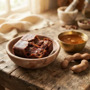 তেঁতুল — বীজছাড়া গাঢ় লালচে-বাদামি তেঁতুলের মণ্ড, মাটির বাটিতে